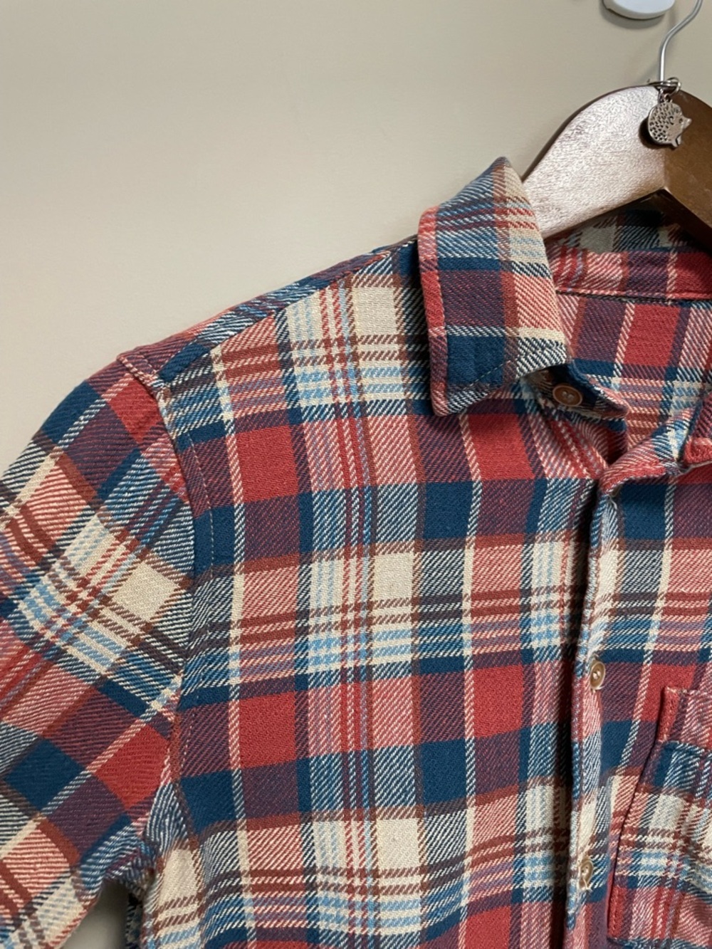 MOTHER Denim Blue & Orange Plaid Button Down Blouse Shirt Women’s XS - Picture 4 of 13